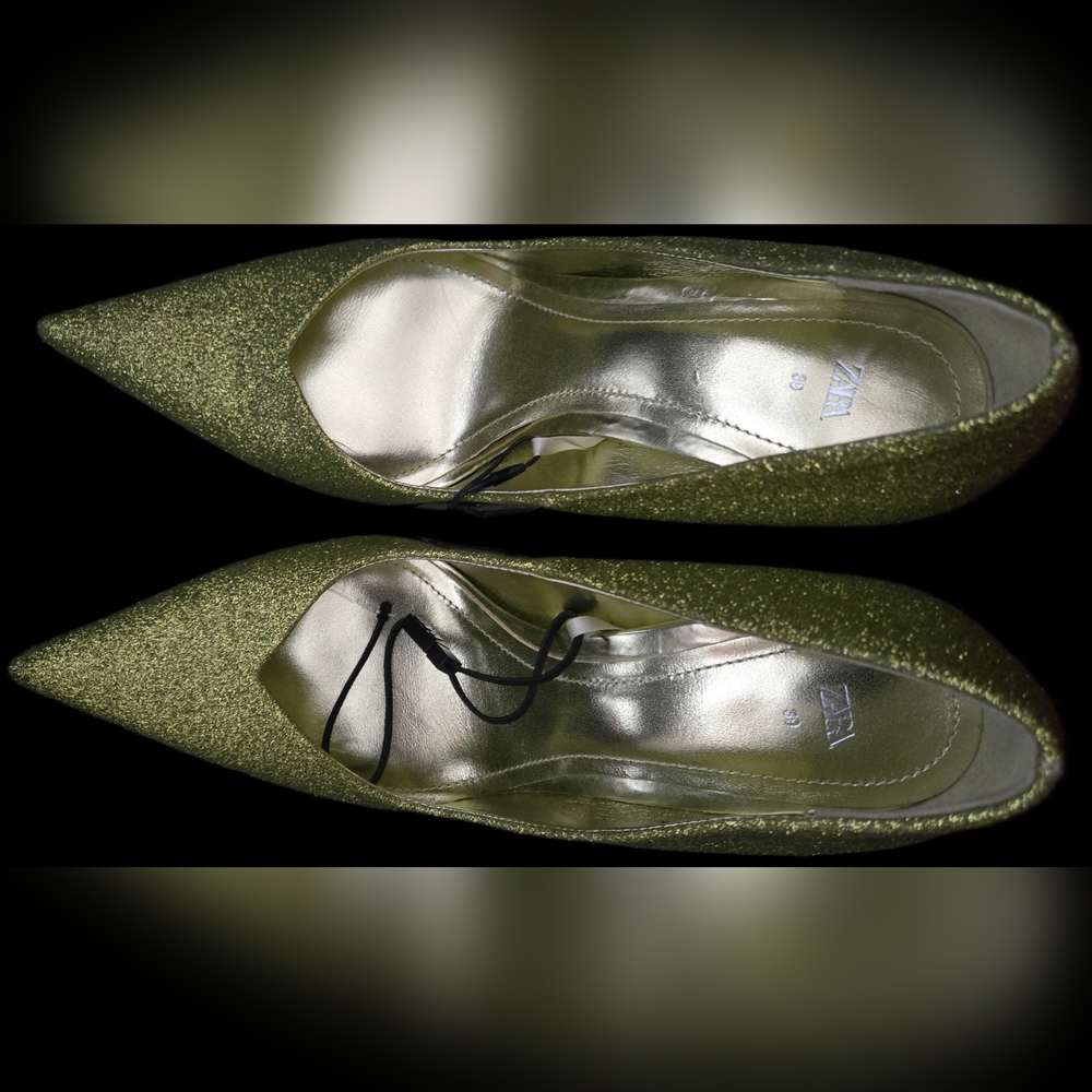 NWT Zara Wickedly Good Sparkling Green Heels
